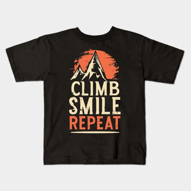 Free Climbing Boulderer Mountain Rock Bouldering Climber Gym Retro Kids T-Shirt by AimArtStudio